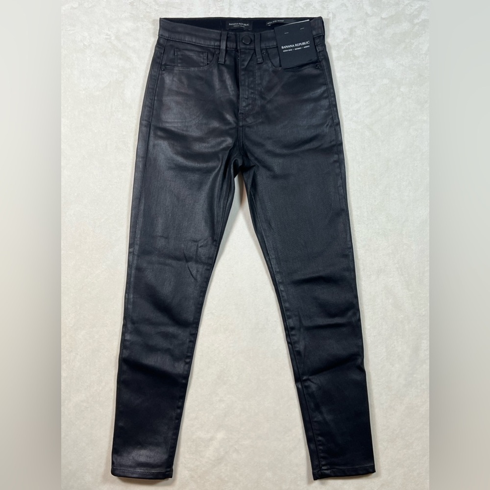 NWT 25P Banana Republic Stretch Cotton High-Rise Skinny Ankle Black Denim Jeans
